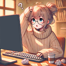 Cute anime girl looking puzzled while facing a computer